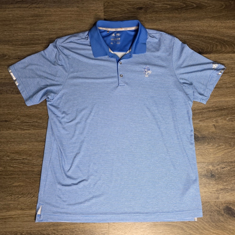 Adidas Climachill‎ Mens XL Golf Polo Shirt Blue White Stripe Mayfield GC 1915